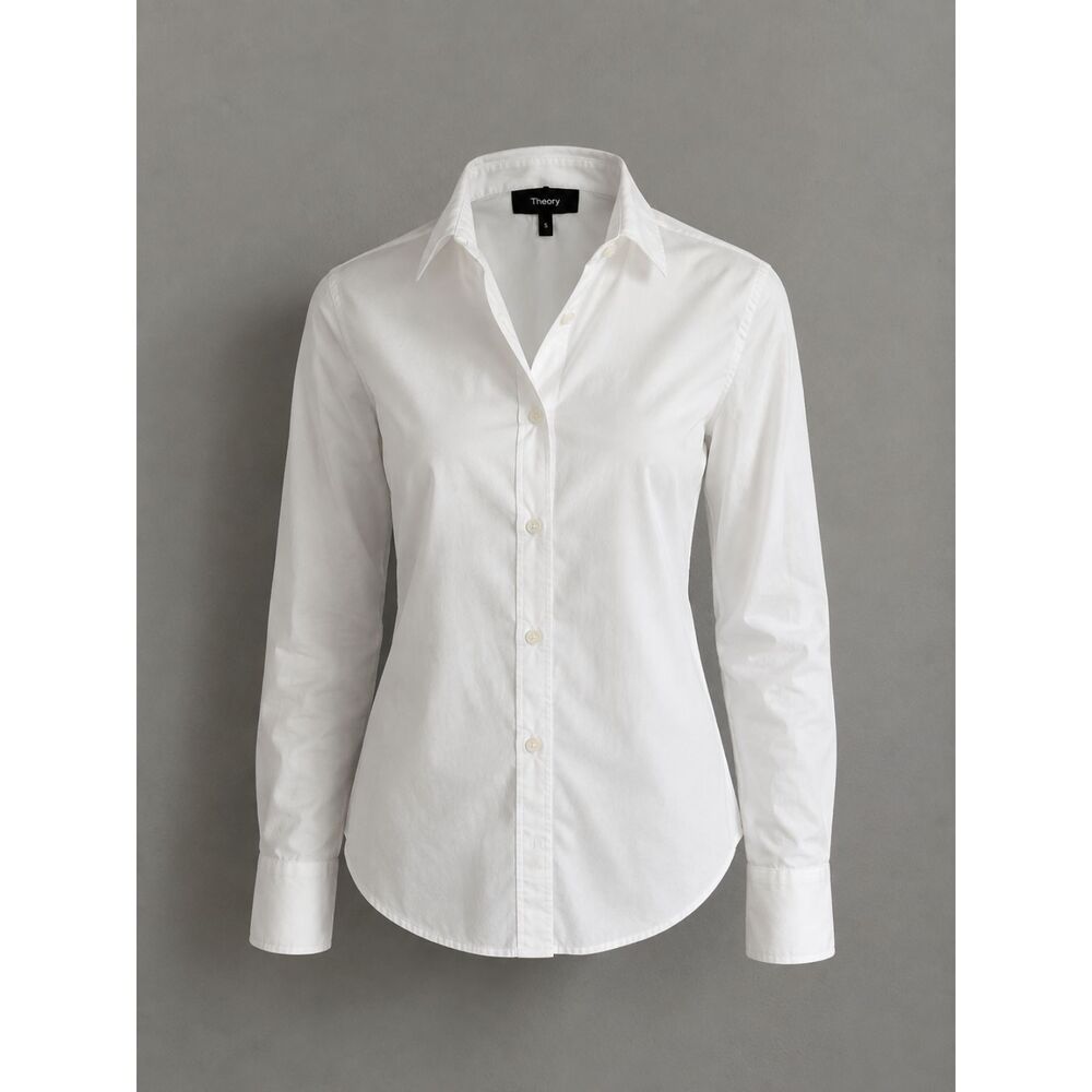 NWT Theory Tenia Luxe Women’s White Stretch Button Down Shirt Size S $245 - Picture 9 of 9